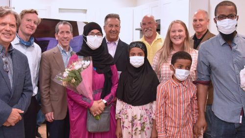 Harkins celebrates Habitat House dedication.